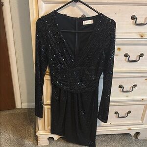 Altar'd State Black Sequin Ruched Bodycon Dress
